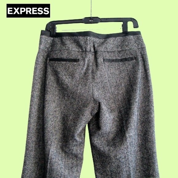 EXPRESS NEW Minimalist EDITOR Herringbone Faux Leather Trim Wide Leg Trouser 6 - Picture 10 of 12